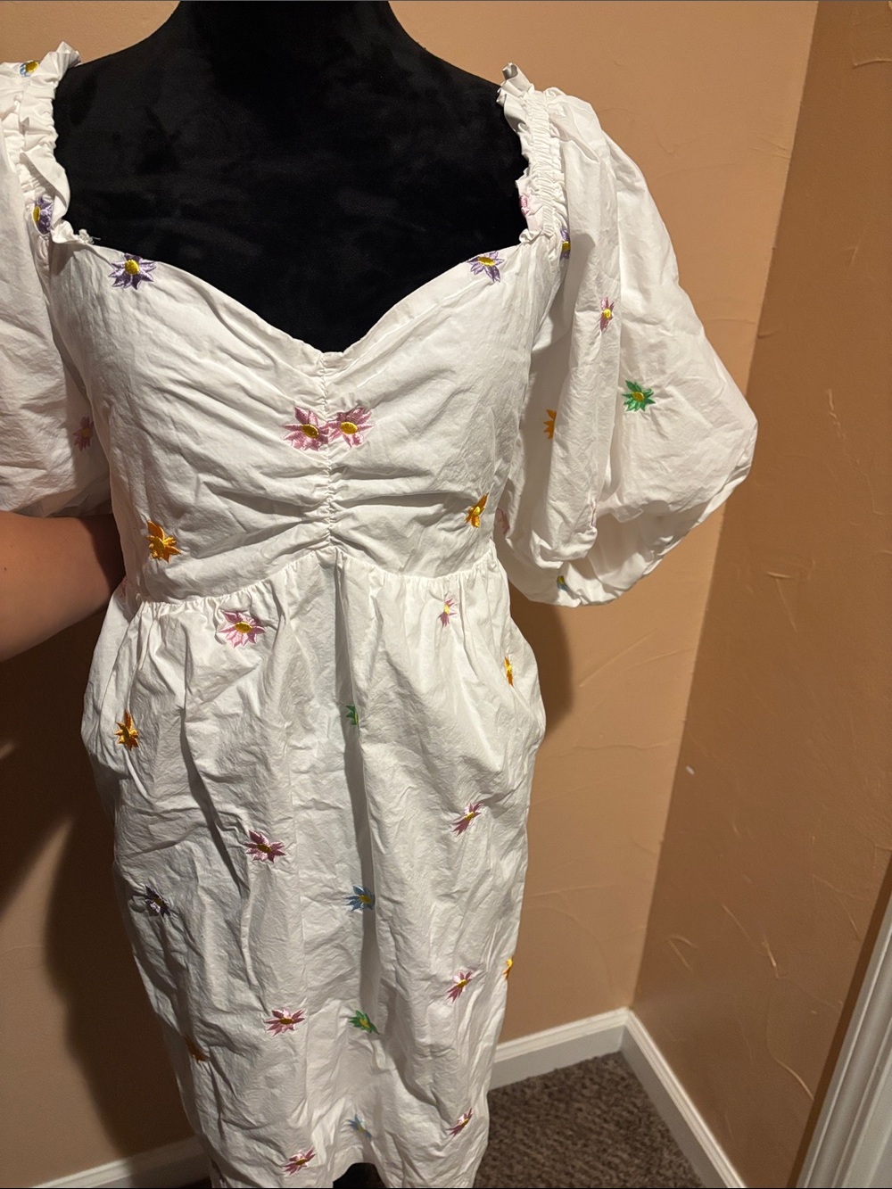 English Factory White Midi Dress with Multicolor Floral Embroidery